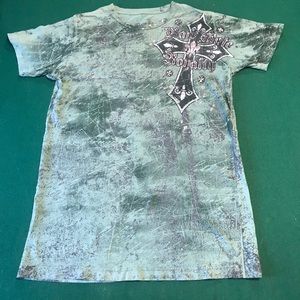 Mens RAW STATE AFFLICTION Cross T-Shirt Green SM